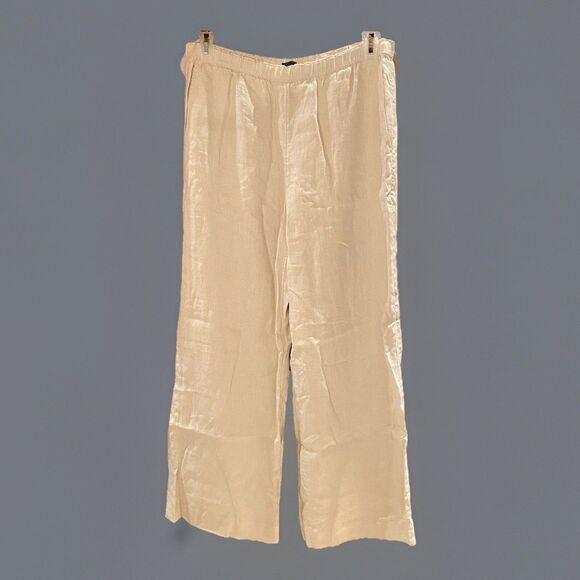 J. Crew Stratus Pant Linen Pull On Wide Leg Relaxed Natural Beige Size M Beachy - Picture 2 of 12